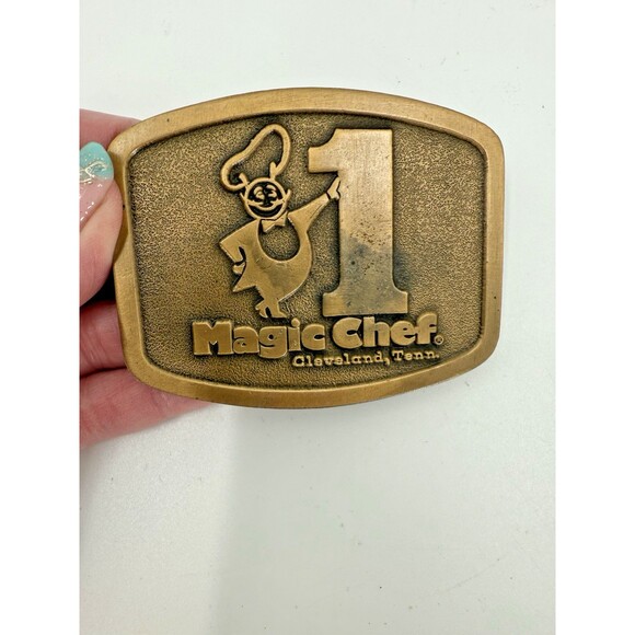 RARE Vintage Magic Chef Collectible Chef Mascot Brass Belt Buckle Cleveland TN - Picture 7 of 10